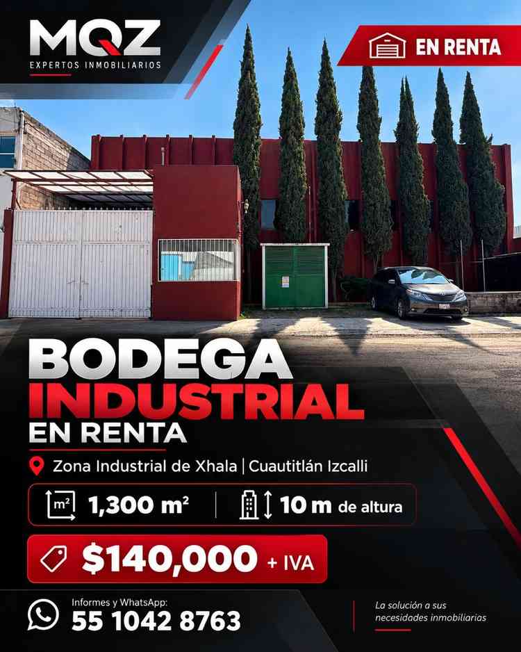 bodega en renta carpinteros industrial xhala cuautitlan izcalli mexico pONklNc